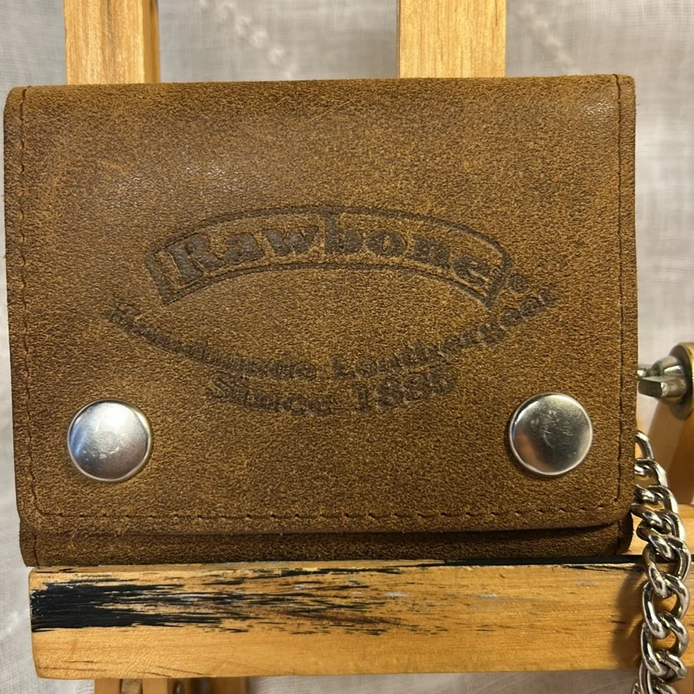 NWT Rawbone handmade trifold wallet with chain